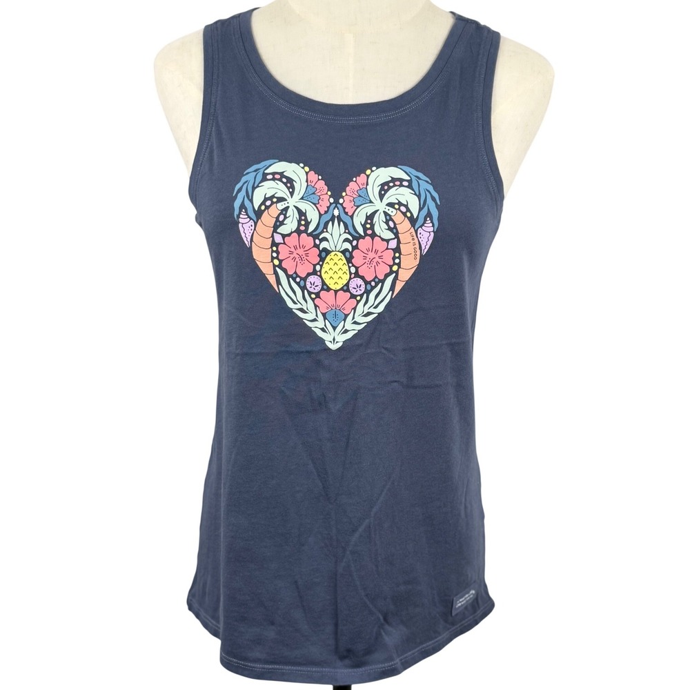 Life is Good Womens Crusher XS Tank Top Heart Tropical Palm Pineapple Beach EUC